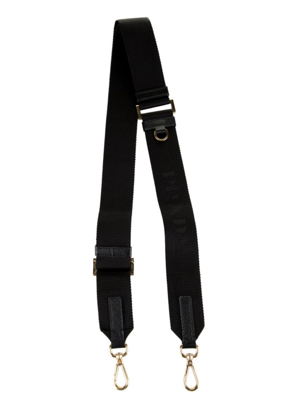 PRADA Adjustable Black Crossbody Bag Strap with Gold Hardware.